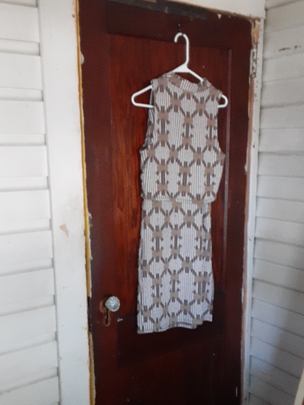 Anthropologie Sleeveless Geometric Midi 2pc Crop Top And Skirt Set